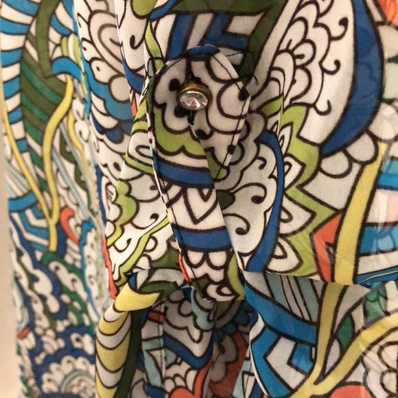 Sunny Leigh colourful button down shirt diamond buttons 3X Vneck roll up sleeves - Picture 5 of 11